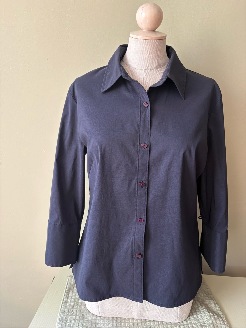 mac & jac Navy Button-Down blouse fold back cuff Sz 10